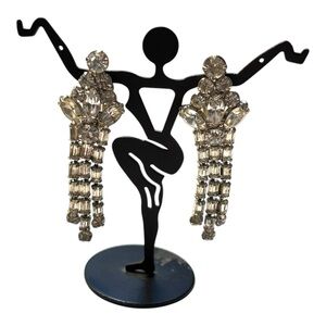 Rhinestone Dangle Cliip On Vintage Earrings